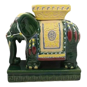 Mid Century Modern Chinoiserie Ceramic Emerald Green Elephant Ashtray