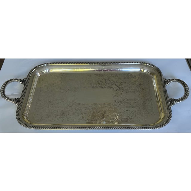 1930's Crescent Silver Plated Serving Tray For Sale - Image 9 of 18