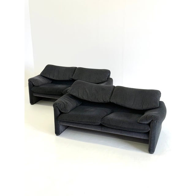 Mid-Century Modern Maralunga 2-Seater Black-Grey Sofa by Vico Magistretti for Cassina, 1970s For Sale - Image 3 of 14