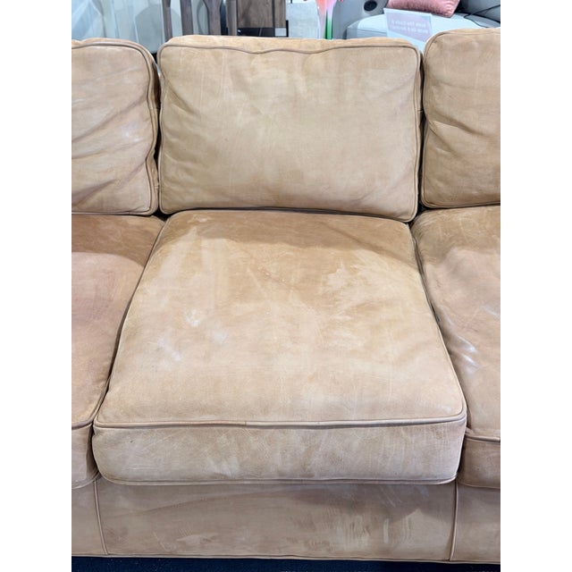 Restoration Hardware Lancaster Luxe Extra-Deep Tan Leather Three-Seat Sofa For Sale - Image 10 of 11