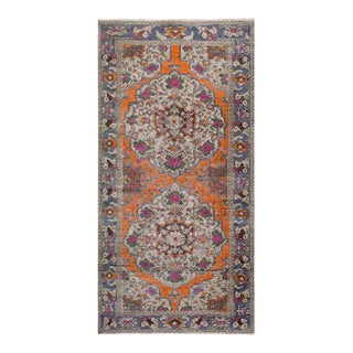 Shabby Chic 1990's Vintage Orange/Blue Wool Rug - 4'9'' X 9'11'' For Sale