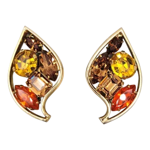Vintage 1950s Signed Napier Book Piece Faux-Citrine, Topaz & Orange Sapphire Clip Earrings - 2 Pieces