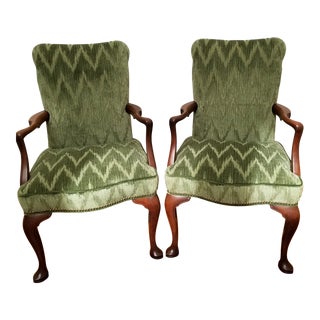 1970s Kittinger Mahogany Open Arm Chairs - a Pair, Newly Upholstered in a High End Fabric For Sale