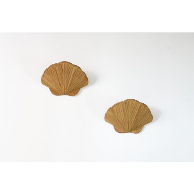 Clam Shell Pencil Reed Rattan Wall Sconce (Set of 2) For Sale - Image 9 of 9