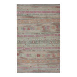 Turkish Vintage Kilim With Assorted Stripe Design in a Variety of Soft Colors For Sale