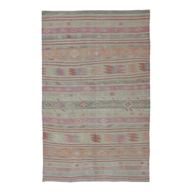 Turkish Vintage Kilim With Assorted Stripe Design in a Variety of Soft Colors For Sale