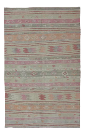 Turkish Vintage Kilim With Assorted Stripe Design in a Variety of Soft Colors