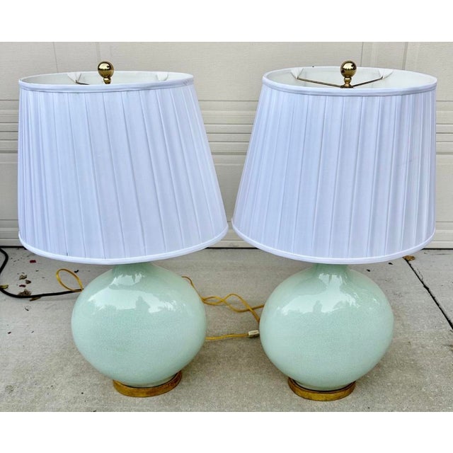 Mid 20th Century F. Schumacher & Co. Large Celadon Green Porcelain Table Lamps - a Pair For Sale In San Diego - Image 6 of 18