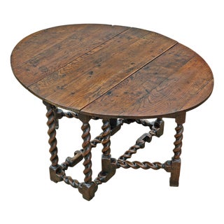 Antique Oak Drop-Leaf Gate Leg Dining Table, 1700s For Sale