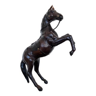 VIntage Handcrafted Leather Horse Statue With Brass Appointments For Sale
