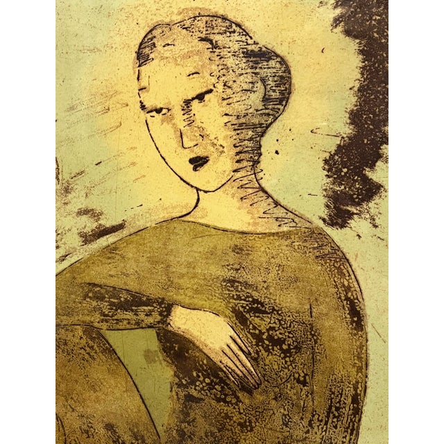 Mid-Century Modern Early 20th Century Vintage Original Monotype Etching "Guan Yin Wears a New Dress" John Gruenwald For Sale - Image 3 of 10