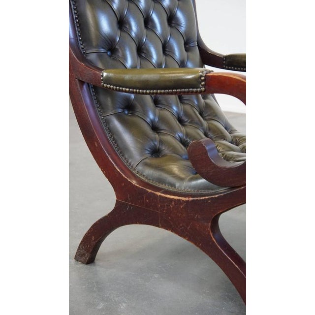 Chesterfield Armchair in Cowhide and Wood For Sale - Image 9 of 14