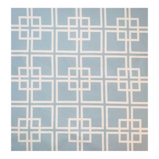 Free Spirit Designer Vicki Payne Aqua & Cream Chinoiserie Chippendale Fretwork Lattice Trellis Fabric- 3.44 Yards For Sale