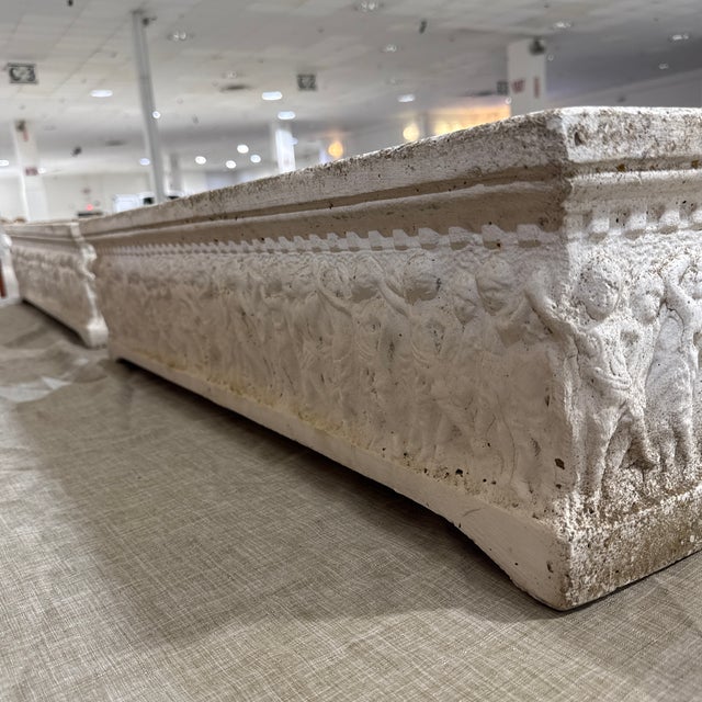 1960s Pair of Neoclassical Architectural Relief Rectangular Planters / Window Boxes For Sale - Image 5 of 8
