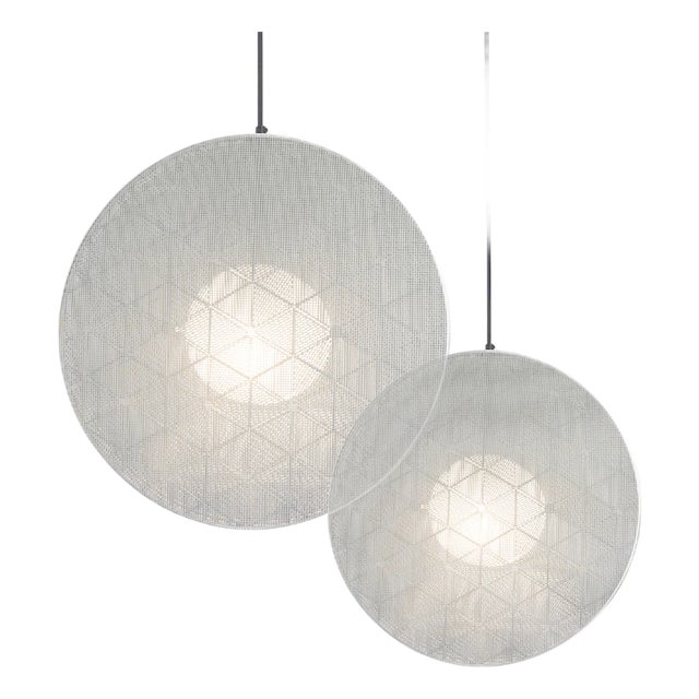 Hush by Oggetti Galvanized Iron Pendant Light, White, Small For Sale