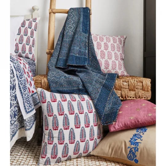 Lotus-Yasmin Blue Reversible Euro Sham For Sale - Image 6 of 8