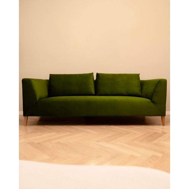 2000 - 2009 Three-Seat Green Velvet Sofa, 2000s For Sale - Image 5 of 6