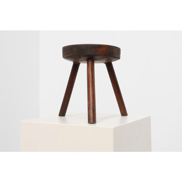 Rustic Oak Wooden Tripod Stool, France, 1890s For Sale - Image 6 of 13