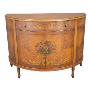 Fantastic Original Satinwood Adams Paint Decorated Demilune Commode Dresser