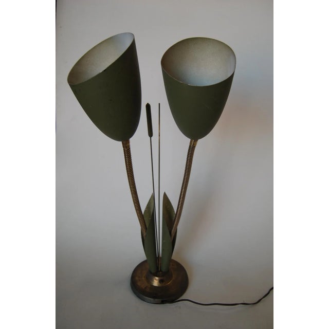 Mid-Century Modern Green Enamel Double Gooseneck Adjustable Calla Lily Desk Lamp. For Sale - Image 3 of 7