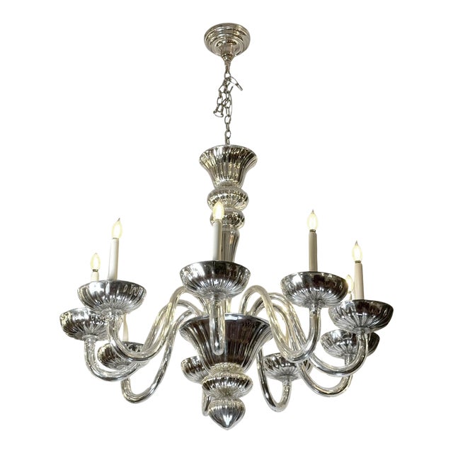 Mid 20th Century Restored Modern Mercury Glass Nine Arm Chandelier For Sale