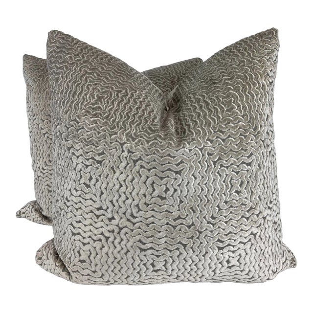Nina Campbell "Mourlot Velvet" in Grey 22" Pillows-A Pair For Sale