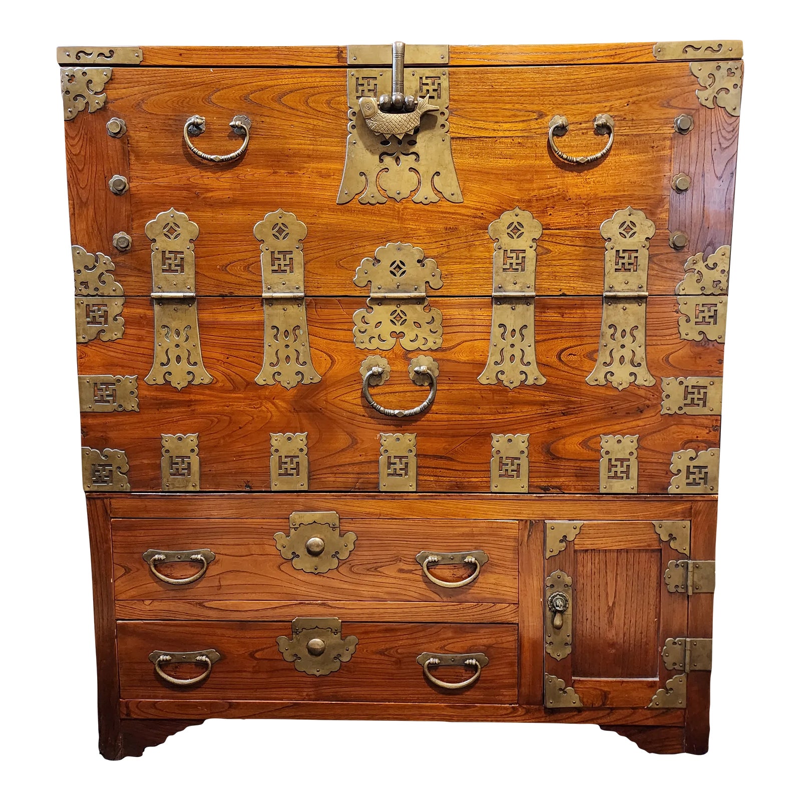 Antique 1880 Korean Bandaji Elmwood Wedding Chest | Chairish