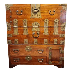 Antique 1880 Korean Bandaji Elmwood Wedding Chest