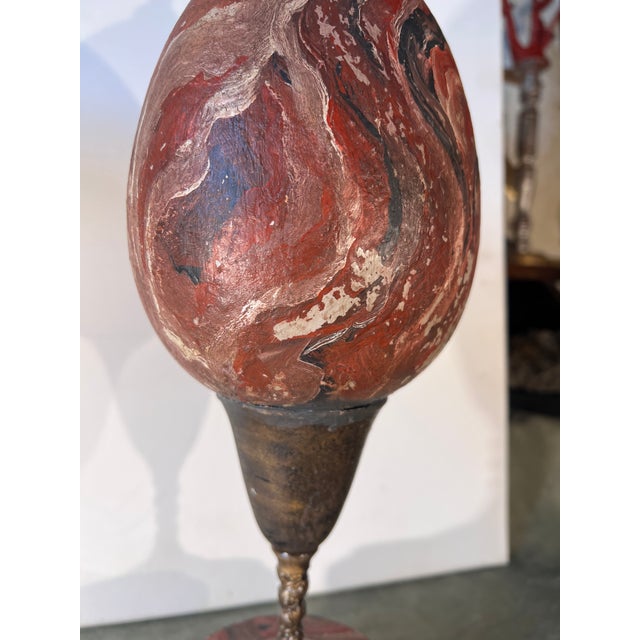 Baroque Curiosity Cabinet Faux Rouge Marble Hand Painted Faux Ostrich Egg Candelholder For Sale In Palm Springs - Image 6 of 10