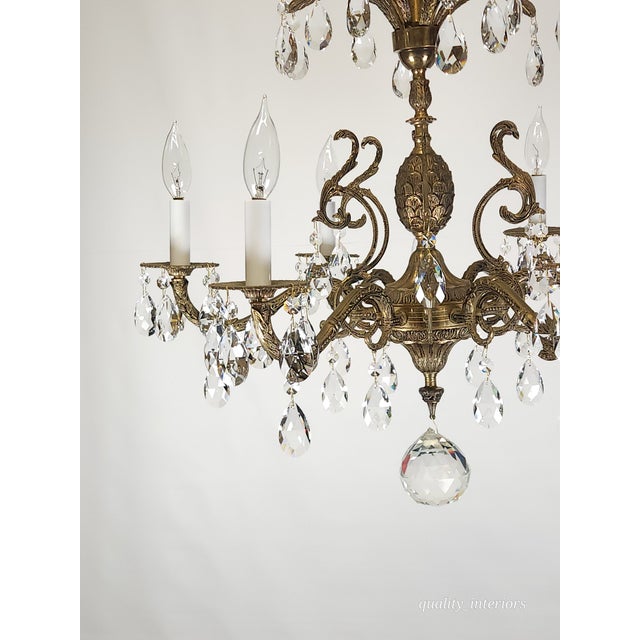 Metal Antique 6 Light Svelte Sparkling Splendid Brass Cut Lead Crystal Chandelier ~ ~ Rewired ~ Restored ~ Rejuvenated ~ Ready to Hang ~ For Sale - Image 7 of 12