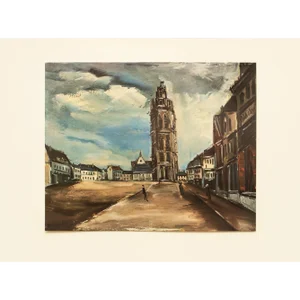 1940s After M. Vlaminck "The Belfry at Verneuil", First Edition Period Swiss Offset Lithograph