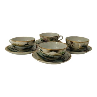 Vintage Asian " Nippon" Teacups & Saucers S/4 For Sale