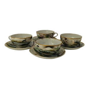 Vintage Asian " Nippon" Teacups & Saucers S/4