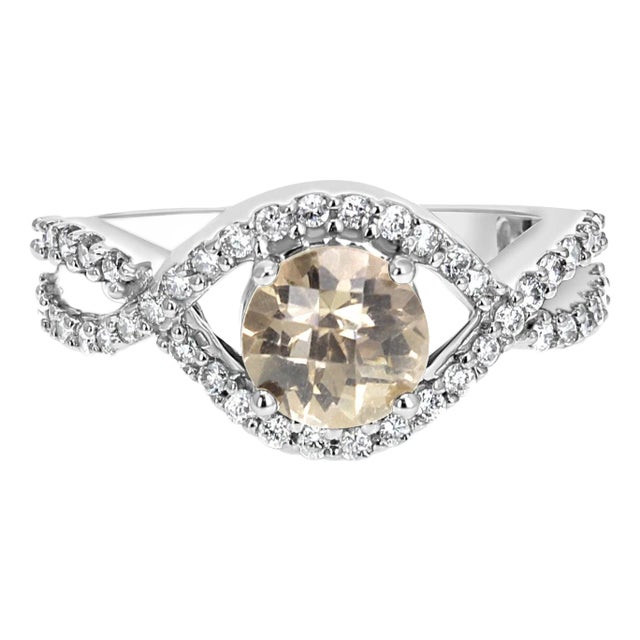 Smoky Quartz Diamond Engagement Ring 2.05cttw 14k White Gold, Size 7.5 For Sale