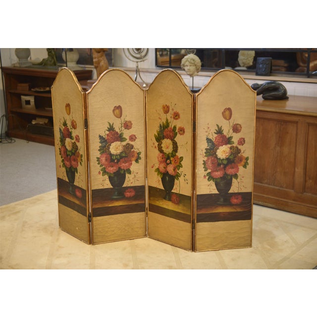 Brown 19th Century Gilt Screen with Oil Painting of Floral Decoration For Sale - Image 8 of 11