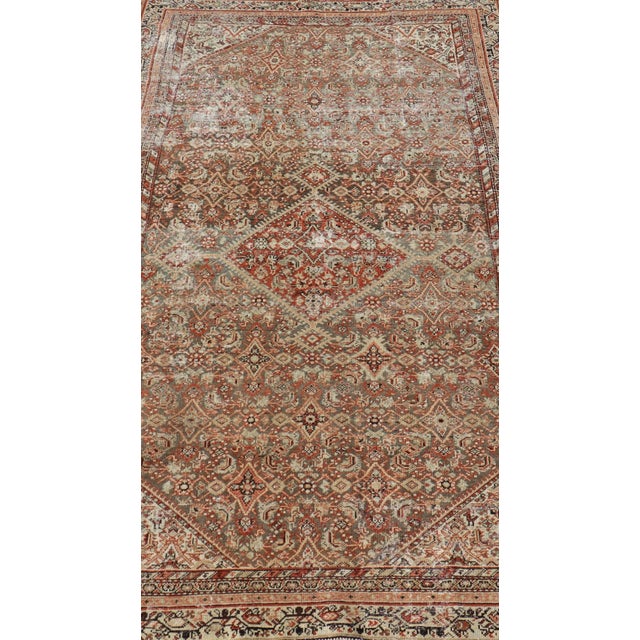 Tribal Antique Persian Fine Farahan Rug With Medallion in Brown, Red and Light Blue For Sale - Image 3 of 11