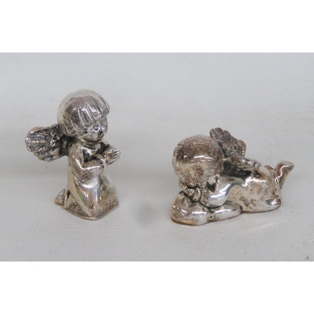 Silver Plated Cherub Pair Miniature Christmas Angels 2pc Holiday Figures 4812b For Sale - Image 12 of 12