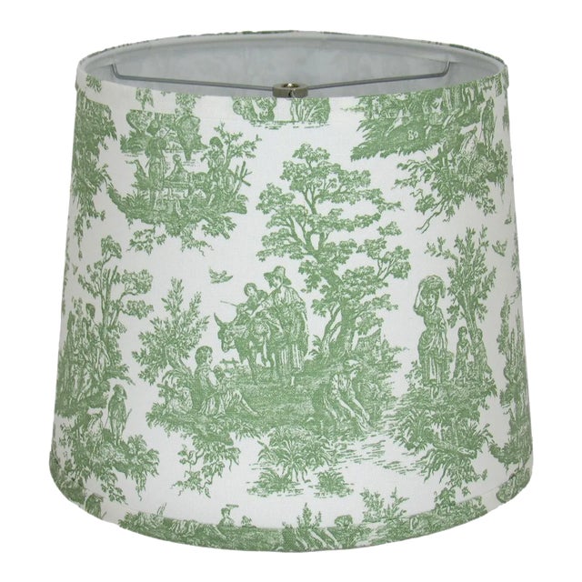 14" Sage Toile Drum Lamp Shade For Sale