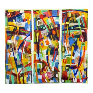 1990s "Busy Day" Triptych Oil Painting on Canvas by Tyka For Sale