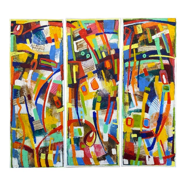 1990s "Busy Day" Triptych Oil Painting on Canvas by Tyka For Sale