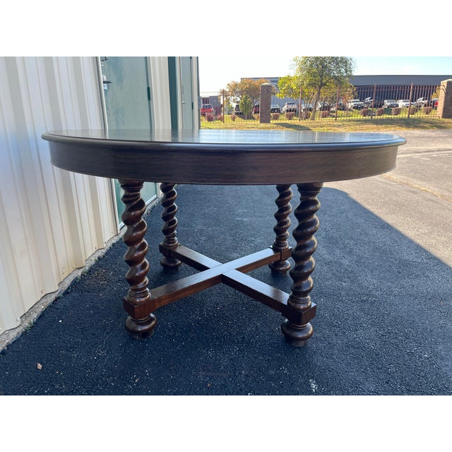 Antique Victorian Quartersawn Oak Barley Twist Extension Dining Table- Refinished For Sale - Image 6 of 12