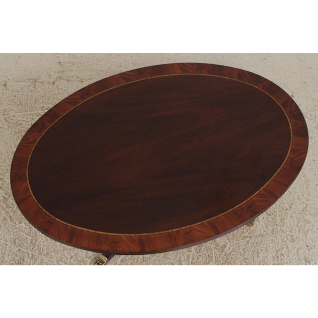 Traditional Henkel Harris Oval Elliptical Mahogany Inlaid Coffee Table For Sale - Image 3 of 12
