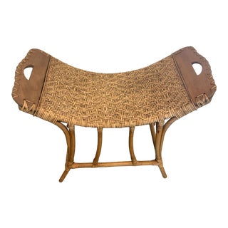 Mid-Century Bamboo, Rattan & Wood Bench For Sale