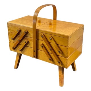 Vintage Rustic Cantilever Sewing Box Retro Boho Old Desktop Sewing Box Old Cantilever Sewing Storage Old Sewing Storage Old Sewing Box. For Sale