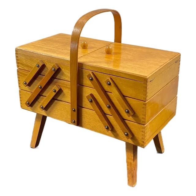 Vintage Rustic Cantilever Sewing Box Retro Boho Old Desktop Sewing Box Old Cantilever Sewing Storage Old Sewing Storage Old Sewing Box. For Sale