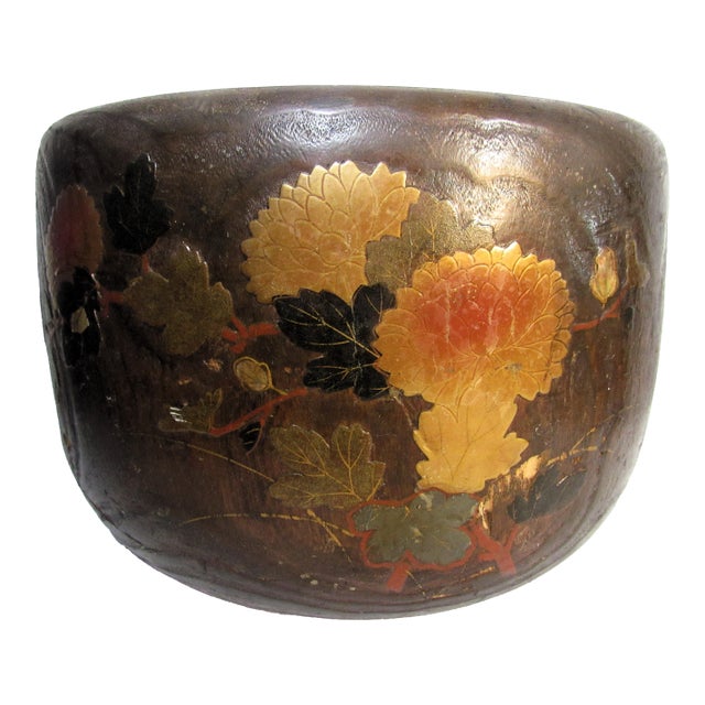 Vintage Rustic Japanese Wooden Inlay Hibachi For Sale