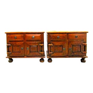 Matched Pair of Antique Dutch Colonial 19th Century Teak Nightstand/End Tables For Sale