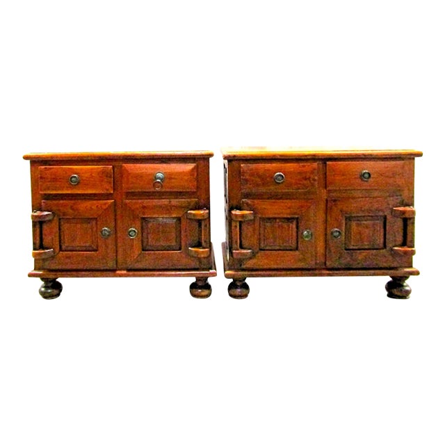 Matched Pair of Antique Dutch Colonial 19th Century Teak Nightstand/End Tables For Sale