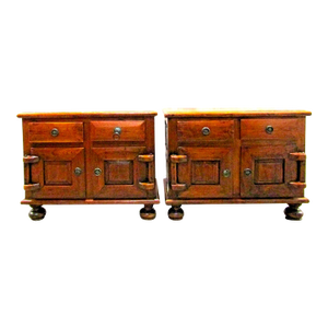Matched Pair of Antique Dutch Colonial 19th Century Teak Nightstand/End Tables