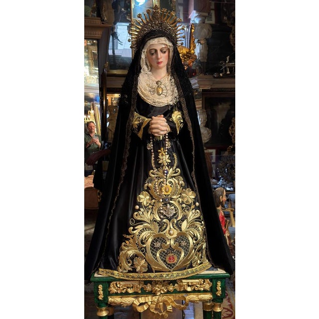 16th Century Castilian Virgin of Sorrow with 18th Century Silver Crown For Sale - Image 3 of 8